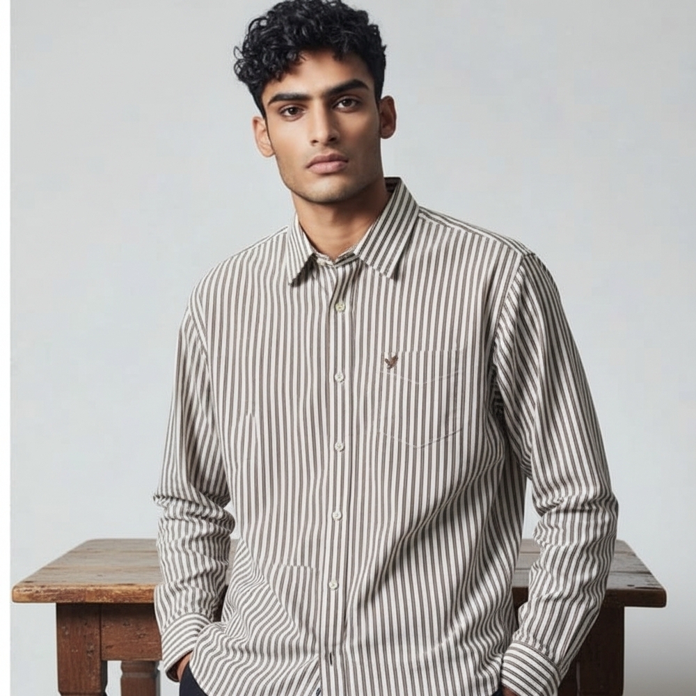 Men's AEO Brown And Ivory Button Down